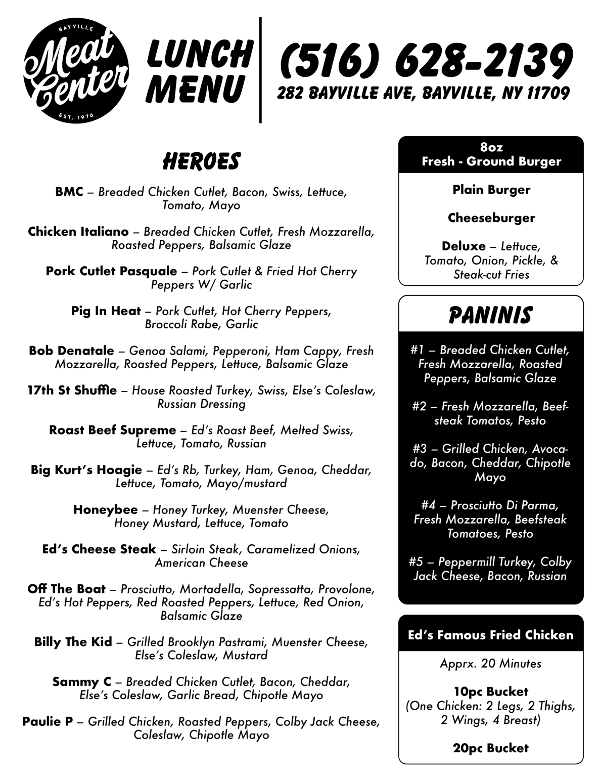 Menu BayVille Meat Center